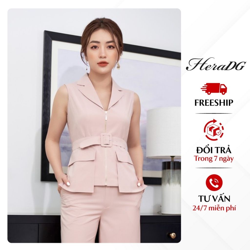 Áo Sơ Mi Kiểu Nữ HeraDG Thiết Kế Cổ 2 Ve Sát Nách Kèm Túi Ốp, Chất Vải Mềm Nhẹ STBA004A