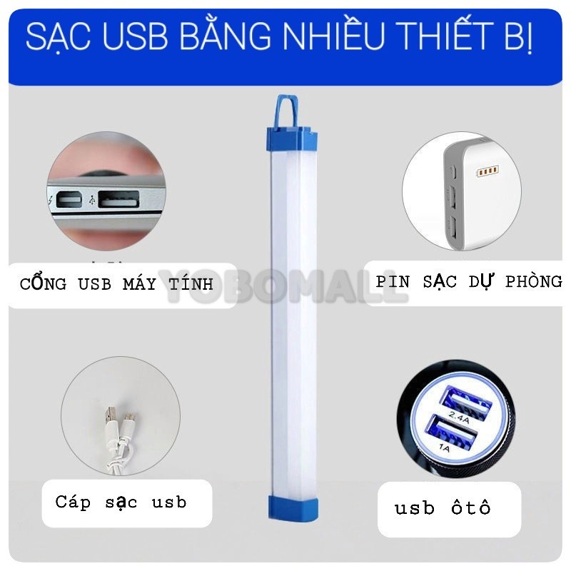 Đèn Sạc Tích Điện, Bóng Đèn Led Dài Siêu Sáng Sạc Tích Điện Đa Năng Trong Nhà Ngoài Trời - Yobomall