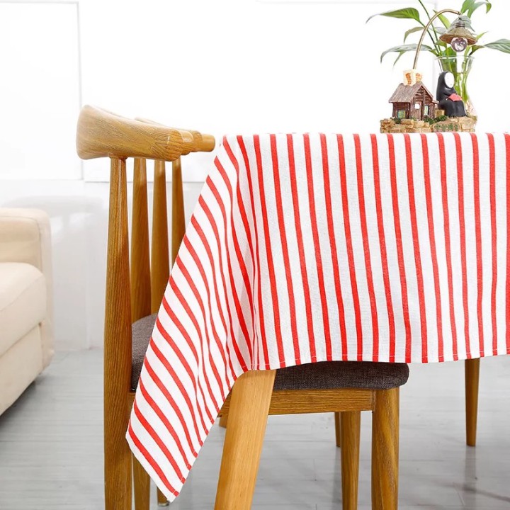 Vải linen họa tiết Sọc đỏ trắng to V-I08