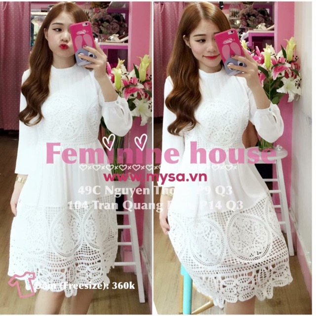 Đầm trắng xoè tay dài