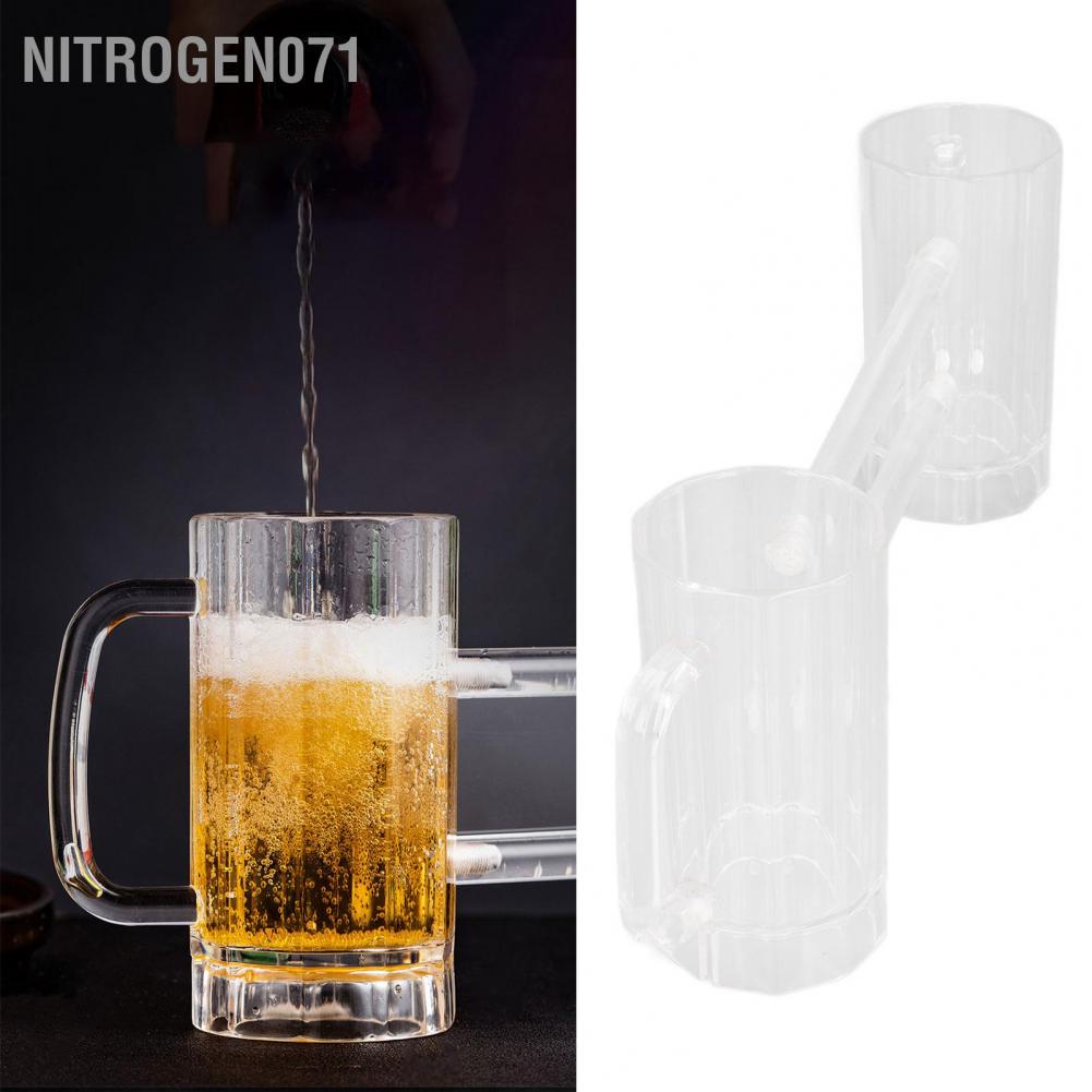 Nitrogen071 Cốc Bia Acrylic Ly Đính Liền Đôi Có Tay Cầm Cho Cuộc Thi Trò Chơi KTV Bar 430ml / 14.5oz