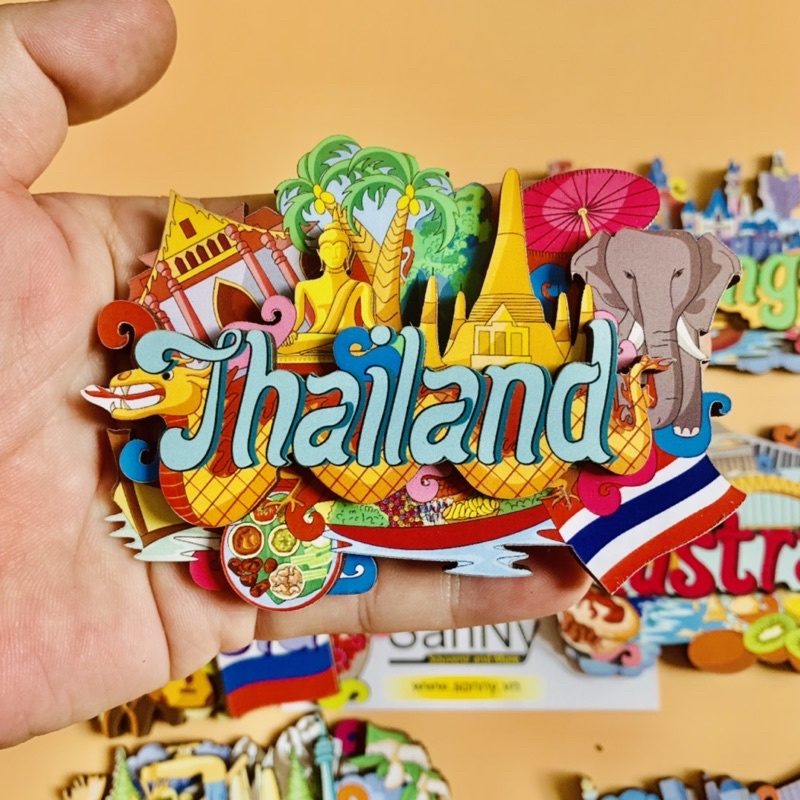 Nam châm tủ lạnh hình ảnh lưu niệm các quốc gia chất liệu bằng gỗ