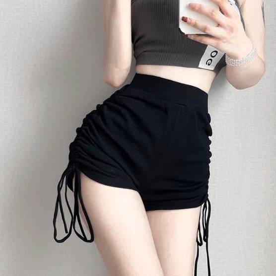 Quần Short Thể Thao Lưng Cao Màu Đen Cột Dây Phong Cách Thể Thao Thời Trang Cho quần đùi Nữ NZ-DK-06