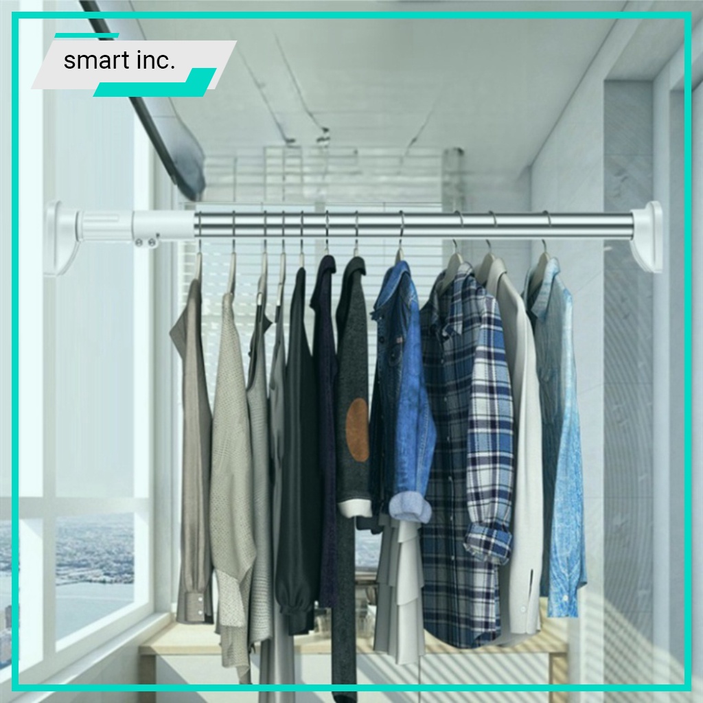 Sào Phơi Giá Treo Đồ Quần Áo Gắn Tường Inox Thanh Treo Rèm Cửa Sổ Không Cần Khoan