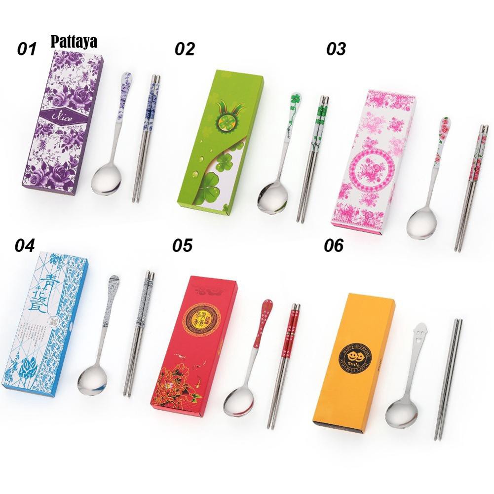 Set 2 Muỗng Đũa Bằng Kim Loại Tiện Dụng Mang Theo Du Lịch Dã Ngoại