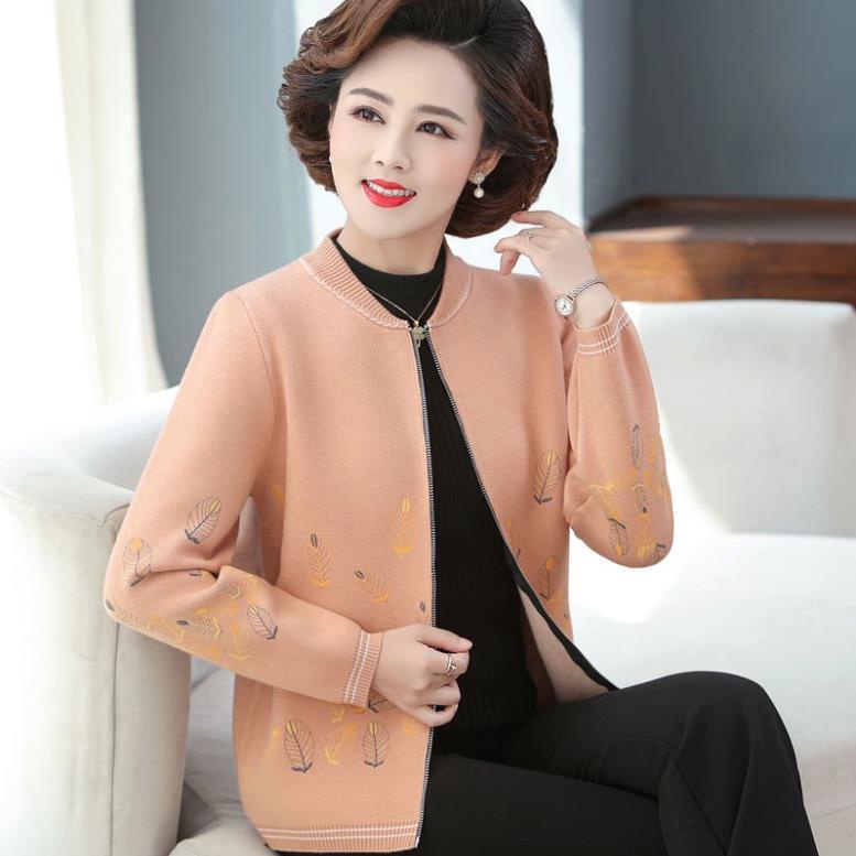 Áo len nữ trung niên và phụ cao tuổi đan dây kéo thu đông 2021 mới 40 50 cho mẹ -nu8