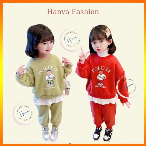 Bộ Nỉ Bông Dài Tay Dày Dặn Dành Cho Bé Gái Siêu Ấm Dễ Thương