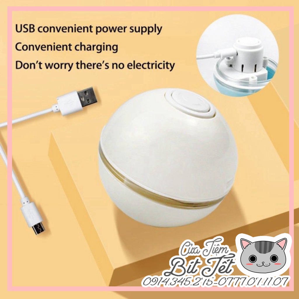 ĐỒ CHƠI THÔNG MINH, Banh tự động sạc usb thế hệ mới cho thú cưng, Bóng tương tác giáo dục có đèn led cho chó mèo cao cấp