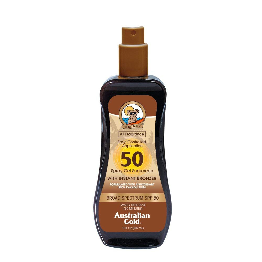 Dầu nhuộm da Australian Gold SPF 50 Spray Gel Sunscreen with Instant Bronzer 237ml (Mỹ)