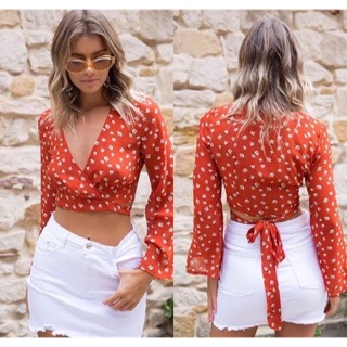 (Có sẵn-Hình thật của shop)  Áo croptop voan vạt chéo