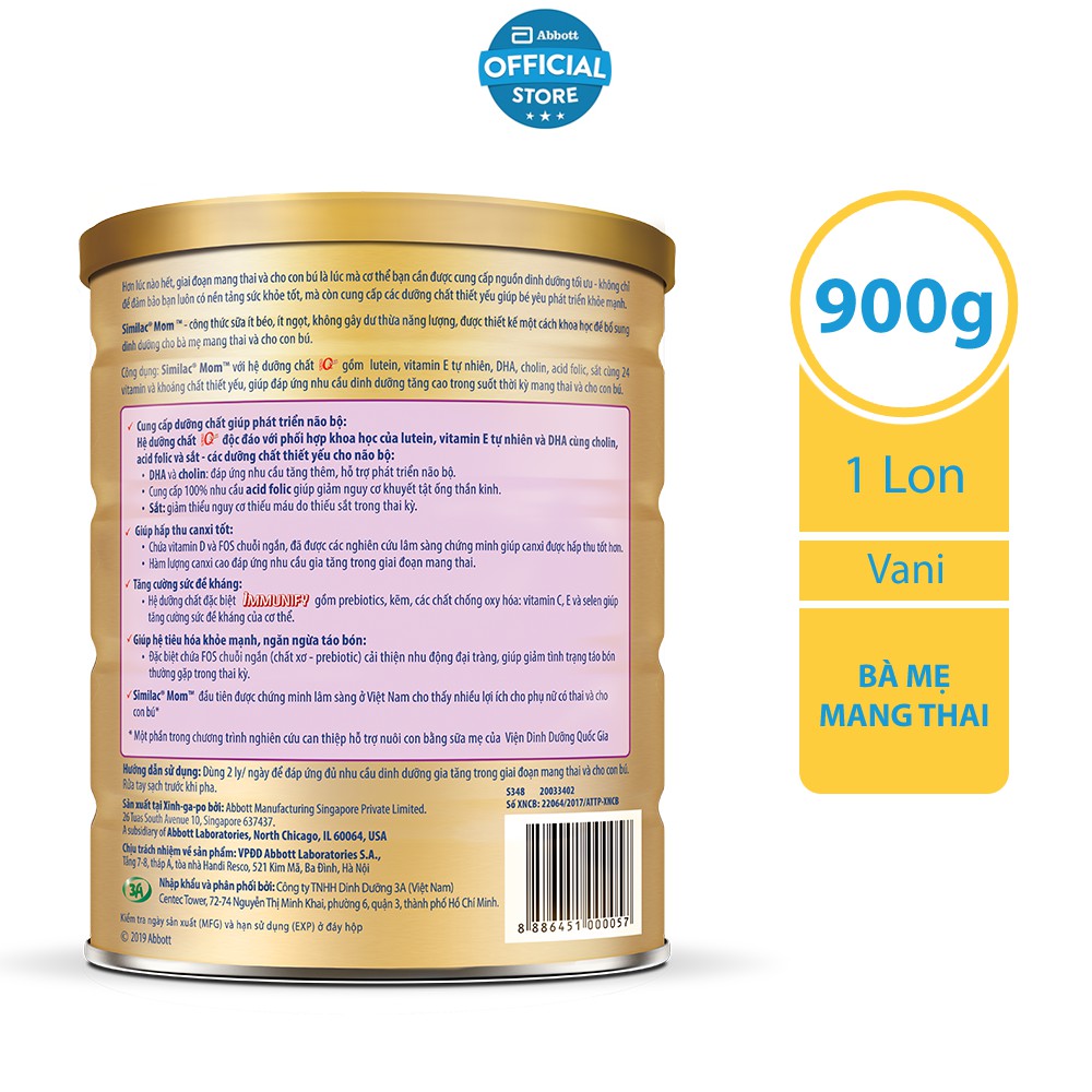Sữa bột Similac Mom IQ 900g hương vani