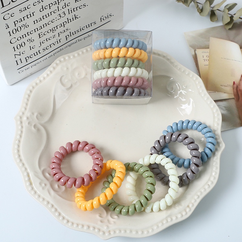 Set 6 Dây Buộc Tóc Lò Xo Co Giãn Cao Màu Kẹo Thời Trang Dành Cho Nữ