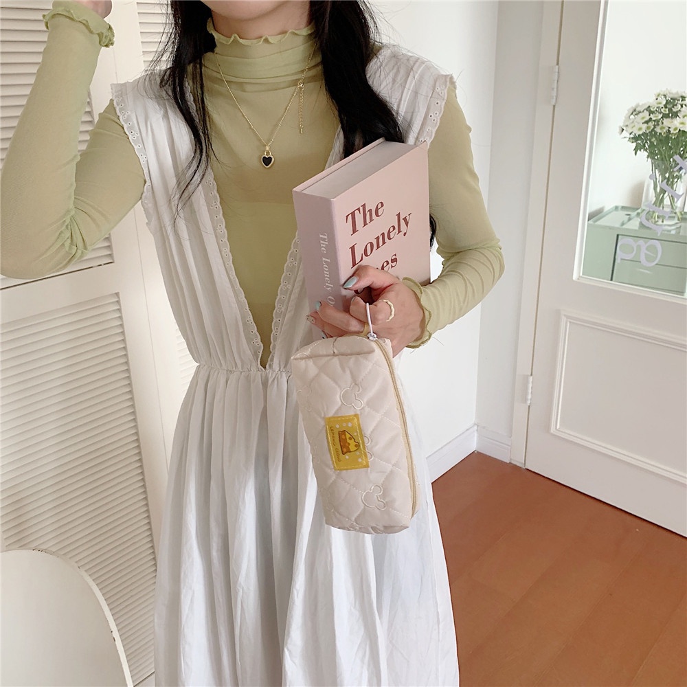 Túi Đựng Đồ Trang Điểm Sức Chứa Lớn Họa Tiết Phô Mai Dễ Thương Cho Học Sinh