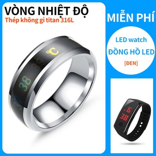 【Miễn phí Đồng hồ led】Nhẫn thép titan cảm biến đo nhiệt độ kỹ thuật số