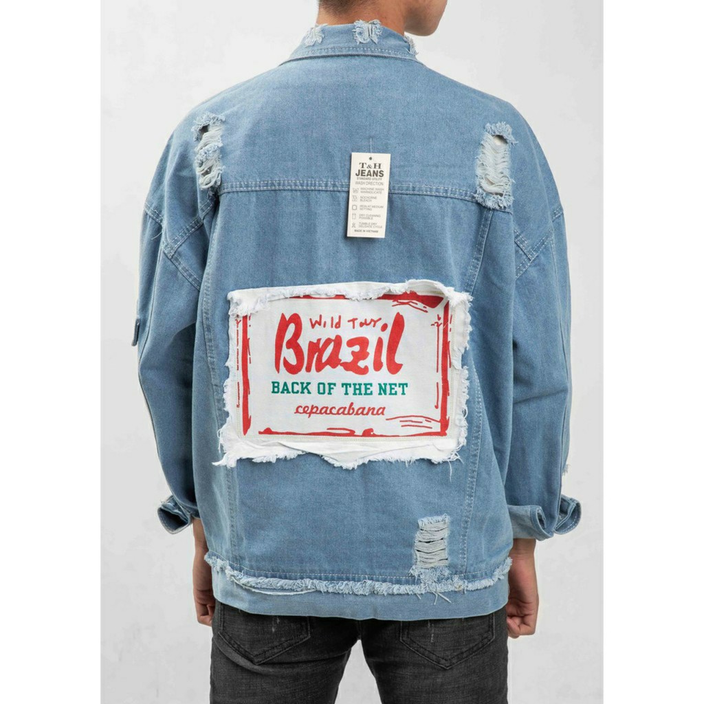 ÁO KHOÁC JEAN PHỐI CHỮ CAO CẤP, ÁO KHOÁC NAM TRẺ TRUNG NĂNG ĐỘNG CÁ TÍNH