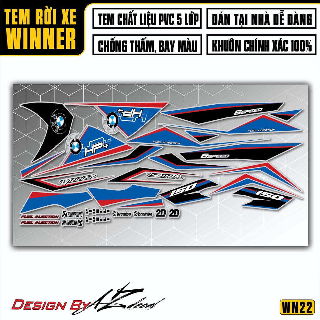 Tem Rời Xe Winner 150 Mẫu HP4+ | 2WN22 | Decal Chế Chất Liệu PVC Chống Thấm Nước, Chống Bay Màu