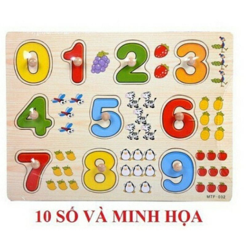 [Còn hàng] Đồ Chơi Xếp Ghép Hình Bảng Núm Gỗ Số từ 0-9 (20×30cm)