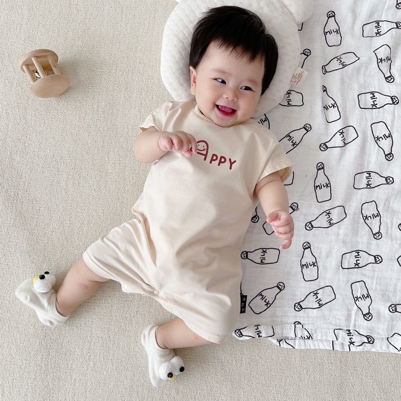 Bộ Áo Liền Quần Tay Ngắn Dễ Thương Thời Trang Mùa Hè Cho Bé Trai Sơ Sinh