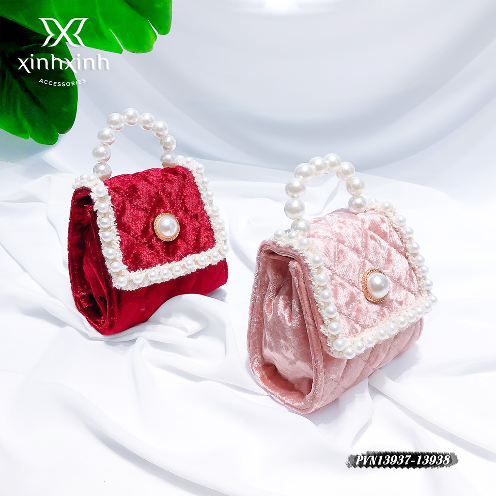 Túi xách cho bé , túi đeo chéo bé gái mini vải nhung trần trám - Xinh Xinh Accessories