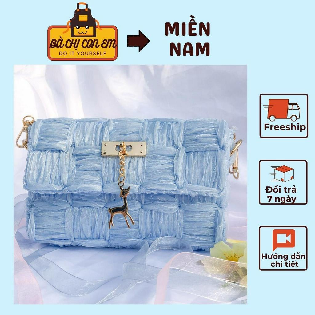 Túi tự đan ruy băng, túi đeo chéo thời trang Hàn Quốc, đầy đủ nguyên liệu có video HD chi tiết BÀ CHỊ CON EM DIY B01