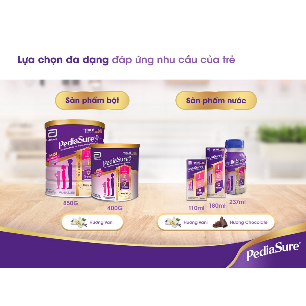 Sữa Bột Pediasure 400g Hương Vani Giúp Bé Tăng Cân nặng, Chiều Cao, Sức Đề Kháng BEE BEE MART