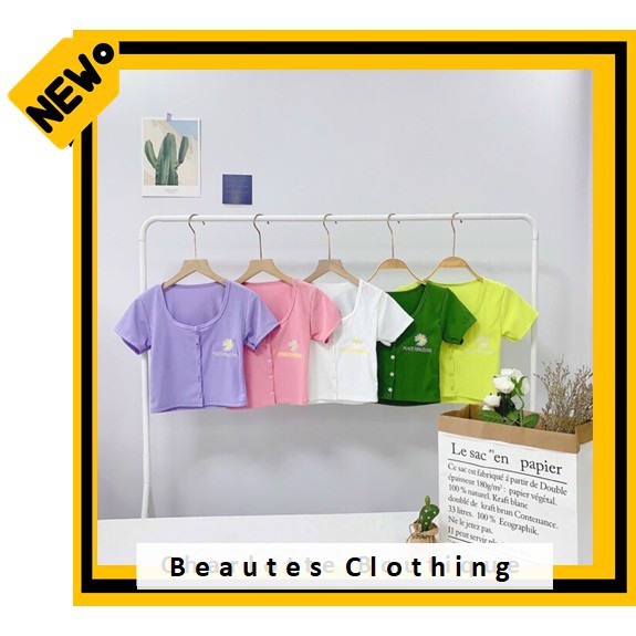 [GIÁ SỈ] Áo croptop nữ đính nút thêu HOA CÚC cực xinh nhiều màu/ hoa cúc/ ao thun (ẢNH THẬT)