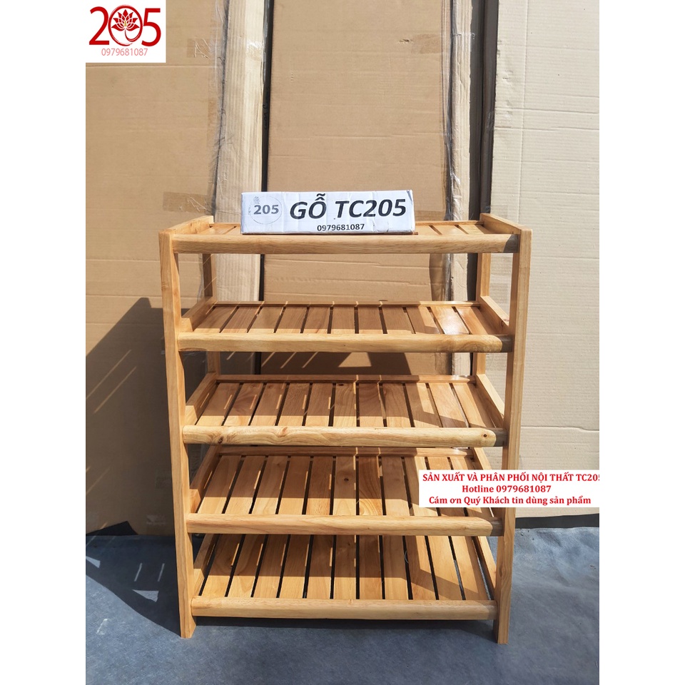Kệ giày dép gỗ 5 tầng ngang 60 gỗ cao su màu tự nhiên