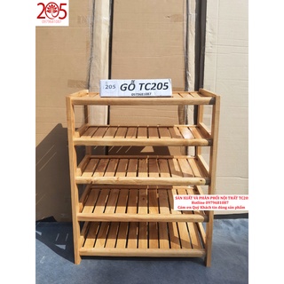 Kệ giày dép gỗ 5 tầng ngang 60 gỗ cao su màu tự nhiên
