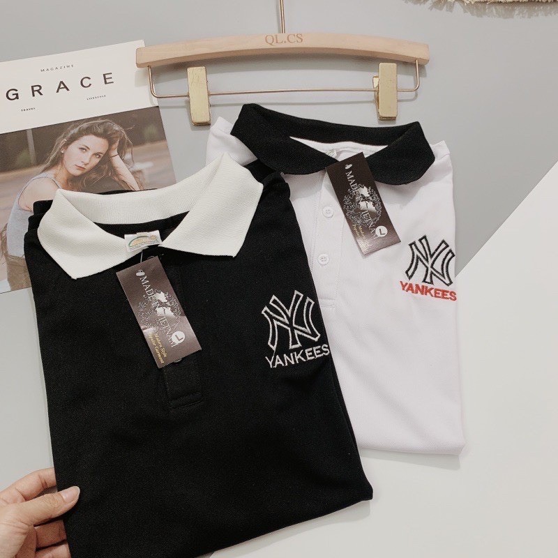 AN475 - ÁO PHÔNG NAM CÓ CỔ TRẮNG ĐEN THÊU NY | BigBuy360 - bigbuy360.vn