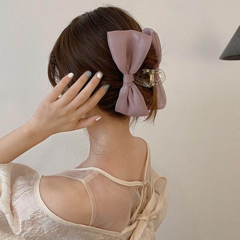 Kẹp Tóc Đính Nơ Lưới In Họa Tiết Cá Mập Phong Cách Hàn Quốc Dành Cho Nữ