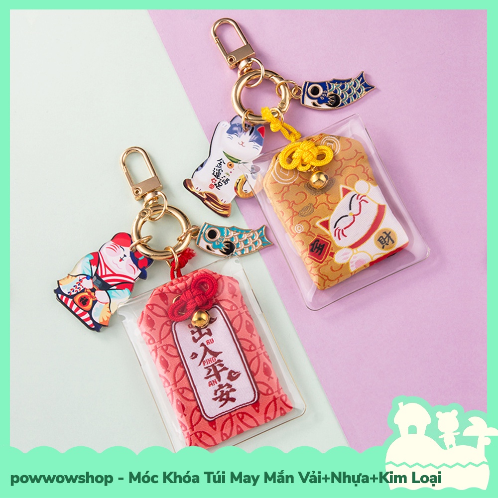 [Sẵn VN - Hỏa Tốc] Móc Khóa Túi May Mắn Kim Loại+PE+Vải Mẫu Lucky Cat Mèo May Mắn Và Cá Chép