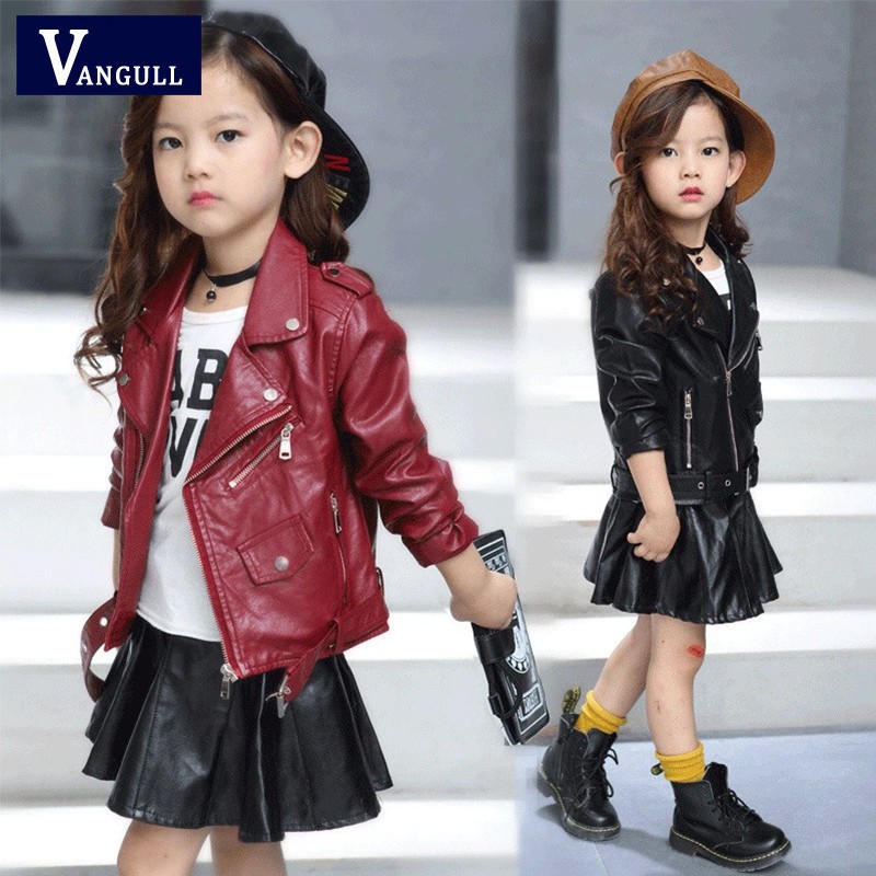 Áo Khoác Da PU Màu Đỏ Rượu Vang Thời Trang Mùa Xuân 2019 Cho Bé Gái 2-11 Tuổi