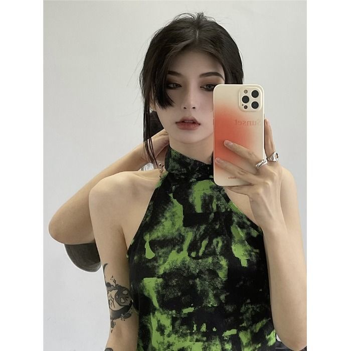 [F &amp; X 22S] Áo Hai Dây Dáng Ngắn Nhuộm Màu Phong Cách Mùa Hè Cho Nữ