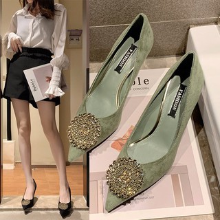 Giày cao gót/Giày thiếu nữ, sexy, mũi nhọn, màu đen, gót nhỏ, dễ kết hợp, phù hợp cho mùa xuân, mẫu mới nhất