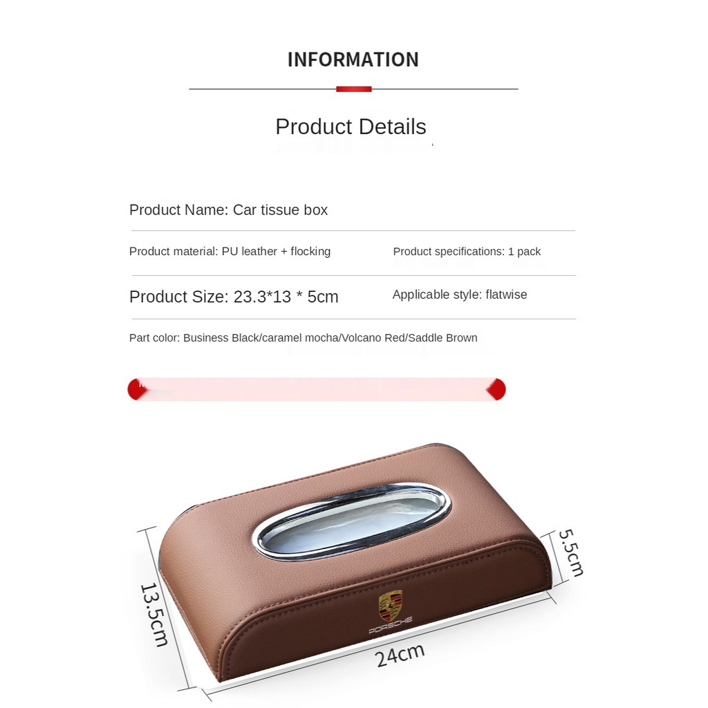 Hộp Đựng Khăn Giấy Bằng Da Cao Cấp Cho Xe Hơi Porsche Panamera Macan Cayenne Taycan 917 718 911