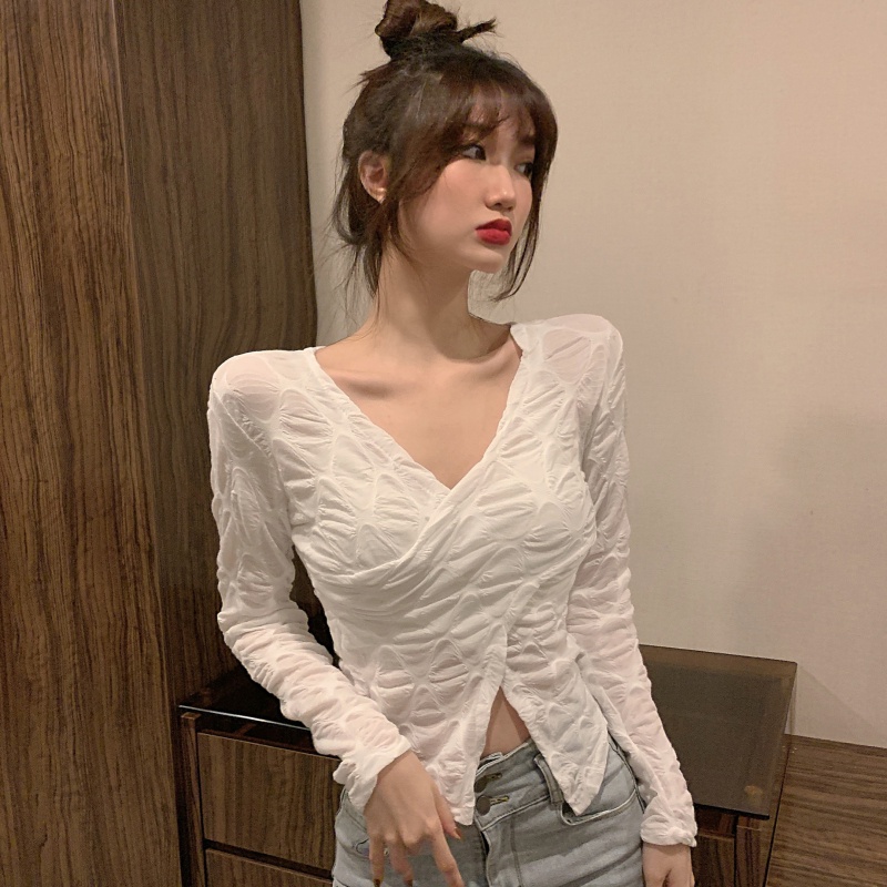 Áo kiểu xẻ tà dáng ngắn quyến rũ thời trang mùa thu dành cho nữ