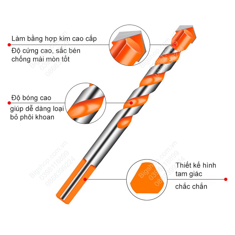 Mũi khoan gạch men, đá, bê tông, kính, nhôm, tấm sắt, gỗ đa năng