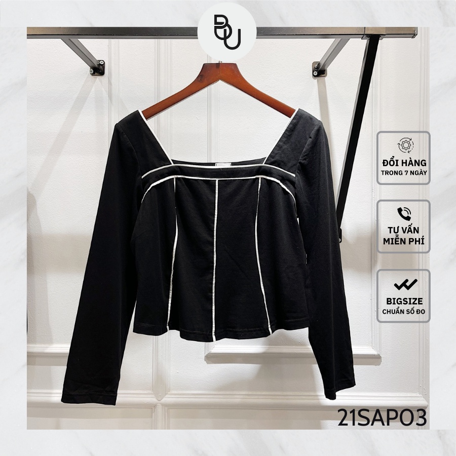 Áo thun cổ vuông lé trắng BIGSIZE (55kg đến 95kg) - 21SAP03 - [BUStu Bigsize]