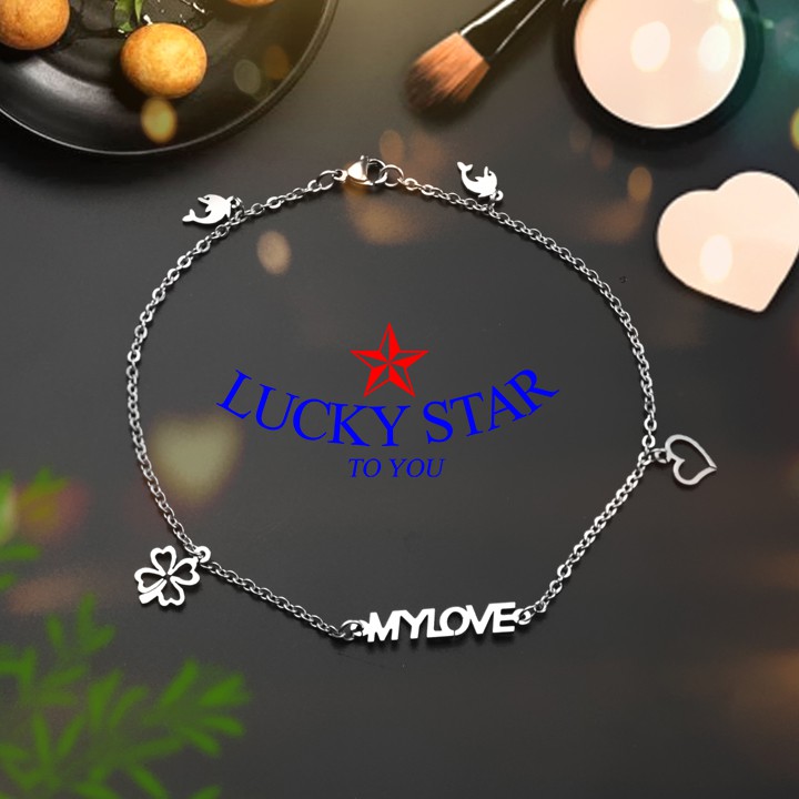 Lắc chân inox chữ Love quyến rũ phong cách