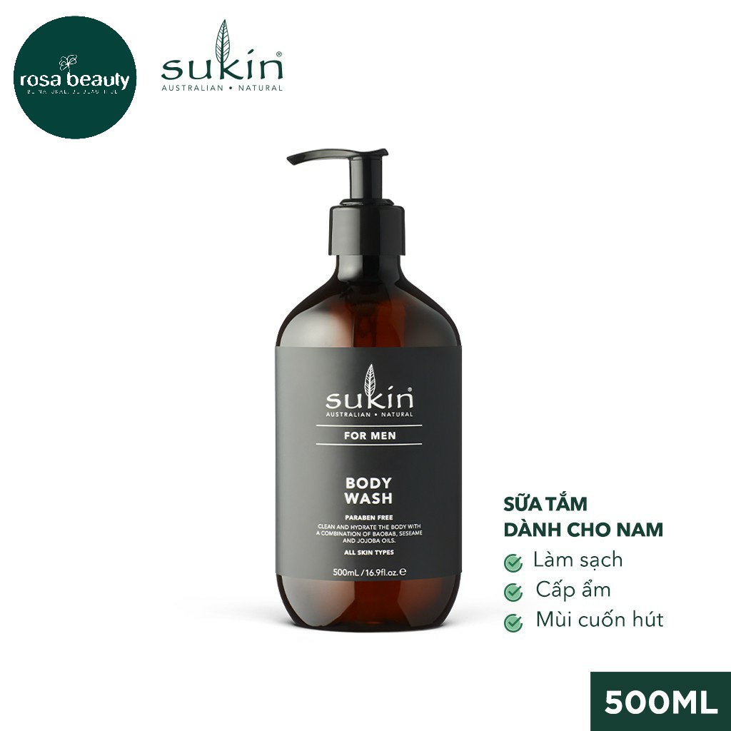 Sữa tắm dành cho nam SUKIN For Men Body Wash 500ml [Rosa Beauty]