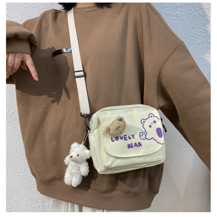 ENVIROSAX Túi Xách Canvas Cỡ Lớn Họa Tiết Gấu Dễ Thương Phong Cách Hàn Quốc
