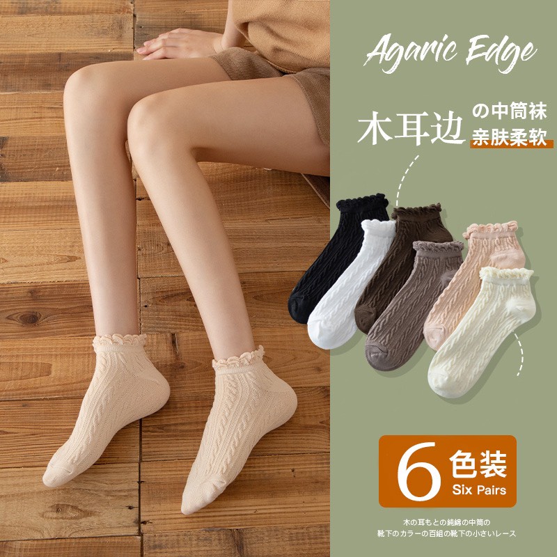 Tất Nữ ❤️FREESHIP❤️ Tất Nữ Dệt Kim Cotton Cổ Thấp Bèo Nhún ❤️ Tất Nữ Bánh Bèo Vintage Hàn Quốc Được Chọn Mẫu T21