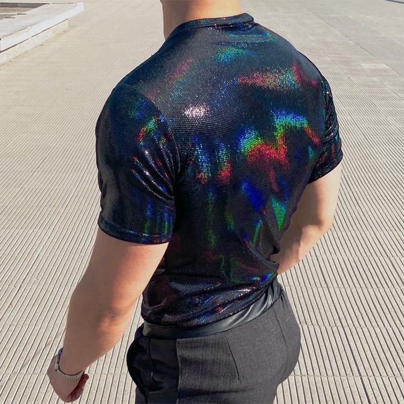 Áo Thun Nam Tay Ngắn Cổ Tròn Họa Tiết Phản Quang Thời Trang Mùa Hè Có Size S-5XL