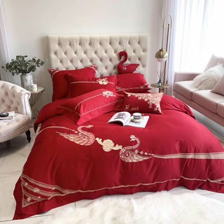 Bộ chăn ga gối lụa cưới cao cấp thiên nga