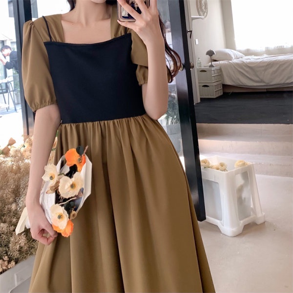 Đầm Dáng Dài Cổ Vuông Chiết Eo Kiểu Retro Thời Trang Mùa Hè Xinh Xắn Cho Nữ