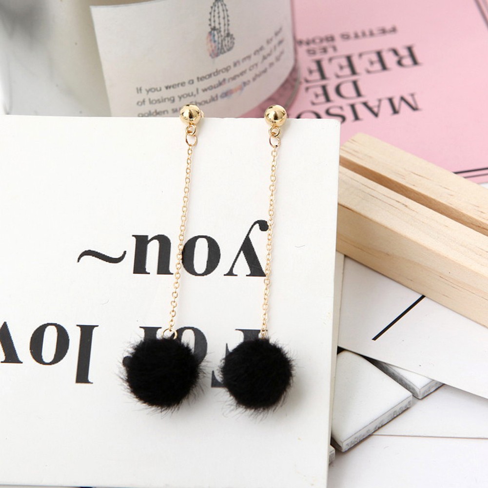 Đôi Khuyên Tai DàI PhốI Quả Pompom Dễ Thương ThờI Trang Cho Nữ