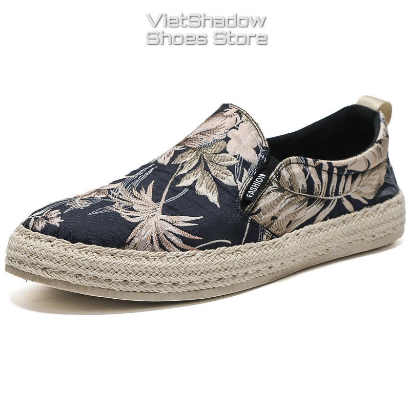 Slip on - Giày lười vải nam - Chất liệu lụa tơ tằm, bo viền vải gai nổi bật cá tính - Mã SP E008