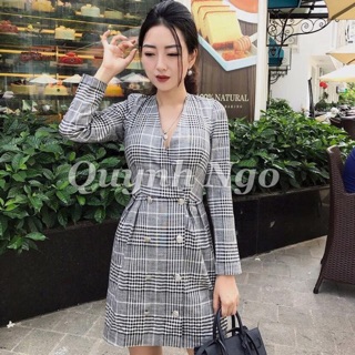 #zara đầm kẻ khuy