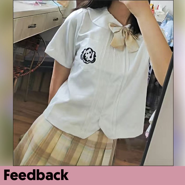 Áo sơ mi trắng dáng lửng cổ tròn thêu họa tiết xinh xắn phong cách học sinh JK Nhật Bản A00088