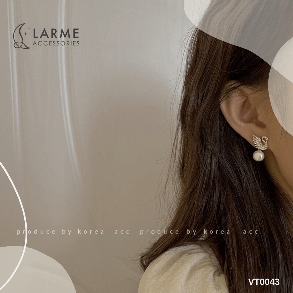 Khuyên tai nữ, bông tai nữ thiên nga đính đá mix ngọc - KT0136 hàng cao cấp larme accessories